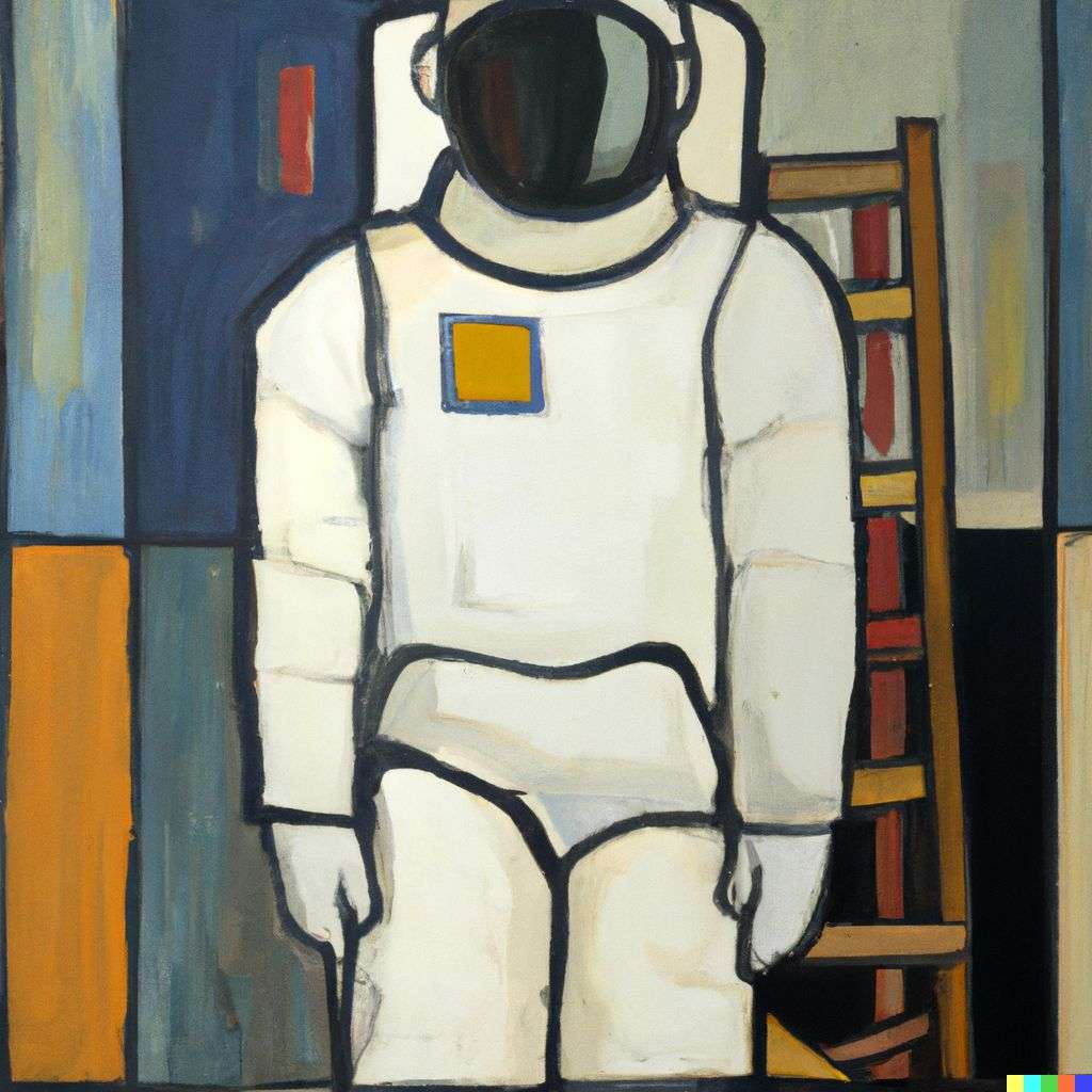 an astronaut, painting by Piet Mondrian